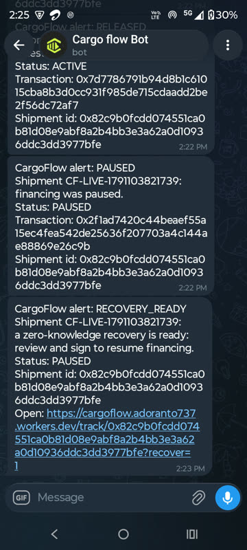 Telegram: RECOVERY_READY, a zero-knowledge recovery is ready to review and sign.