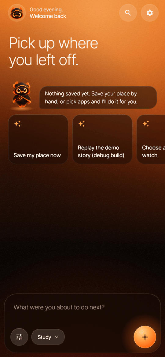 Home screen before anything is saved