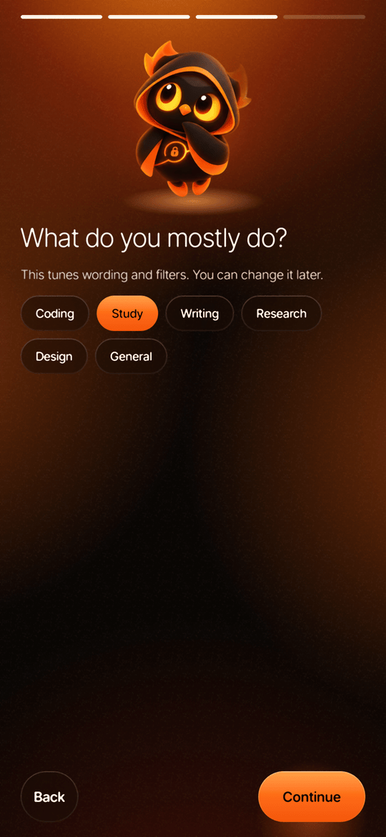 Choosing what you mostly do: coding, study, writing, research, design or general